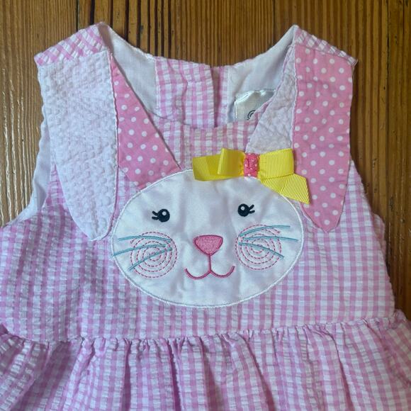 Rare Editions pink bunny polka dot pattern ruffle tiered sleeveless top SIZE 24M - Picture 2 of 5